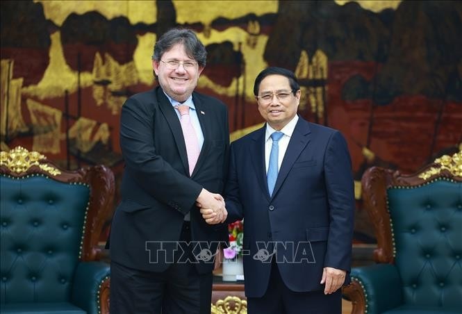 Thủ tướng Phạm Minh Chính tiếp Đại sứ Cộng hòa Áo tại Việt Nam Philippo Agathonos. Ảnh: Dương Giang/TTXVN