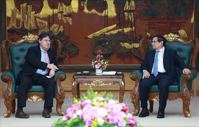 Thủ tướng Phạm Minh Chính tiếp Đại sứ Cộng hòa Áo tại Việt Nam Philippo Agathonos. Ảnh: Dương Giang/TTXVN
