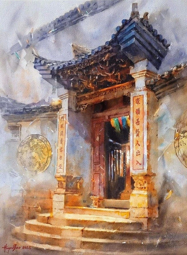 Tác phẩm "Câu đối dinh họ Vương" của họa sĩ Bảo Huỳnh