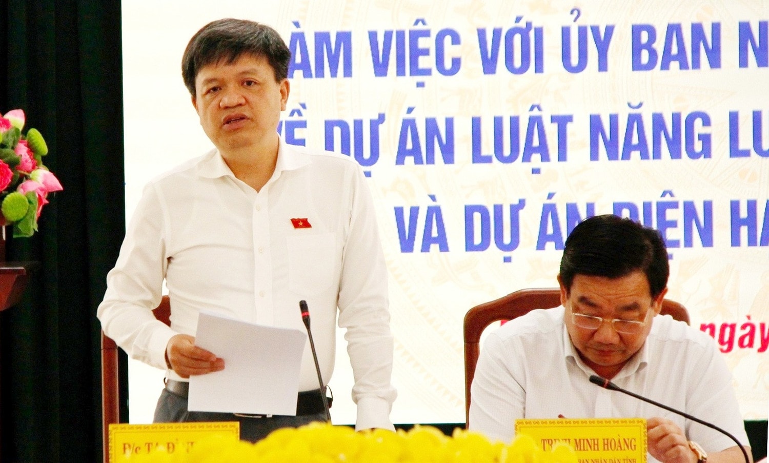 Phó Chủ nhiệm Ủy ban Khoa học, Công nghệ và Môi trường Tạ Đình Thi phát biểu tại buổi làm việc