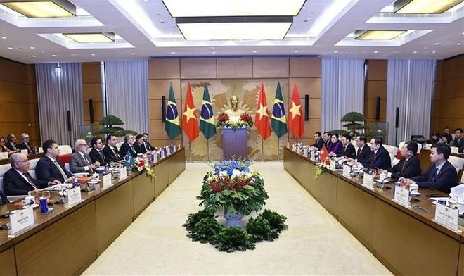 The meeting between NA Chairman Tran Thanh Man and Brazilian President Luiz Inácio Lula da Silva in Hanoi on March 28 (Photo: Lam Hien) The meeting between NA Chairman Tran Thanh Man and Brazilian President Luiz Inácio Lula da Silva in Hanoi on March 28 (Photo: Lam Hien)