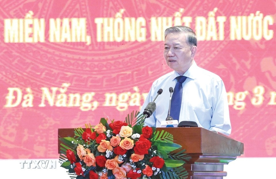 Tổng Bí thư Tô Lâm phát biểu tại cuộc gặp mặt. Ảnh: Thống Nhất/TTXVN