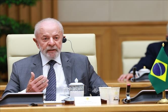 Tổng thống Brazil Luiz Inácio Lula da Silva phát biểu tại cuộc hội kiến. Ảnh: Dương Giang/TTXVN