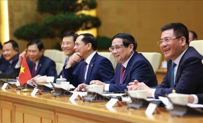 Thủ tướng Phạm Minh Chính phát biểu tại cuộc hội kiến. Ảnh: Dương Giang/TTXVN