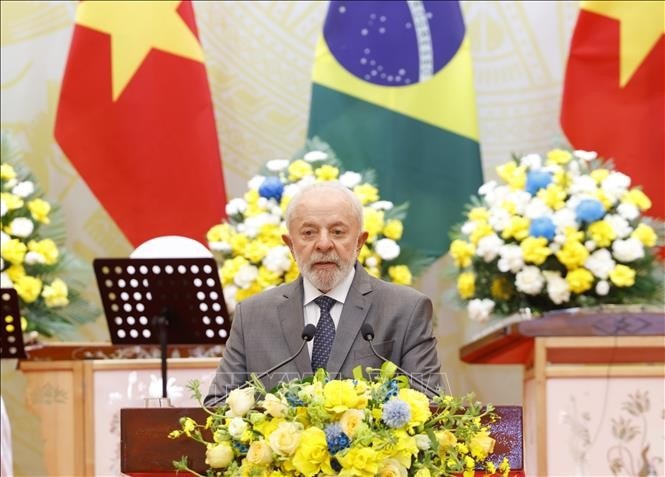 Tổng thống Cộng hòa Liên bang Brazil Luiz Inácio Lula da Silva phát biểu. Ảnh: Lâm Khánh/TTXVN