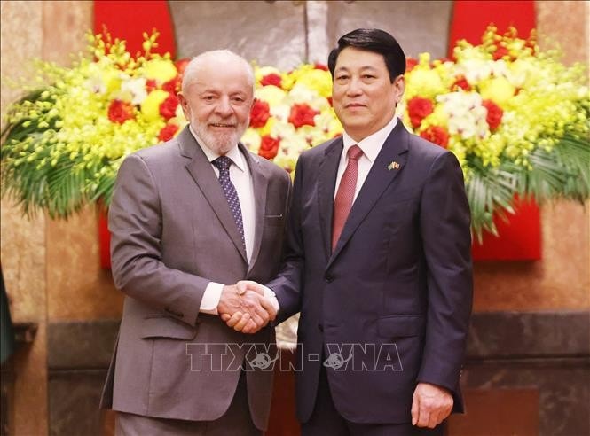Chủ tịch nước Lương Cường và Tổng thống Cộng hòa Liên bang Brazil Luiz Inácio Lula da Silva. Ảnh: Lâm Khánh/TTXVN