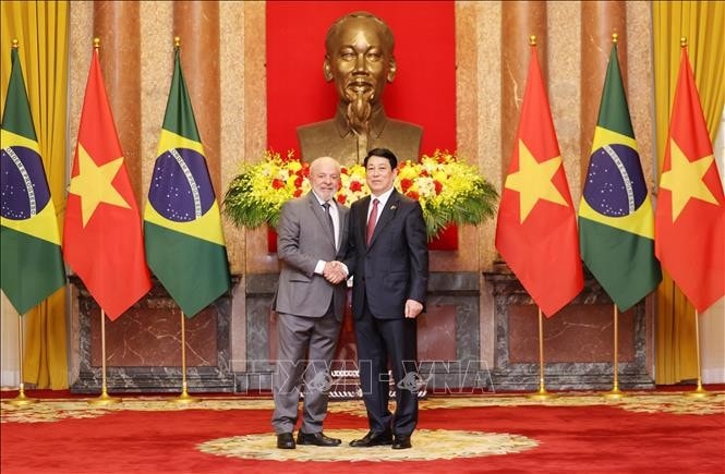 Chủ tịch nước Lương Cường và Tổng thống Cộng hòa Liên bang Brazil Luiz Inácio Lula da Silva. Ảnh: Lâm Khánh/TTXVN