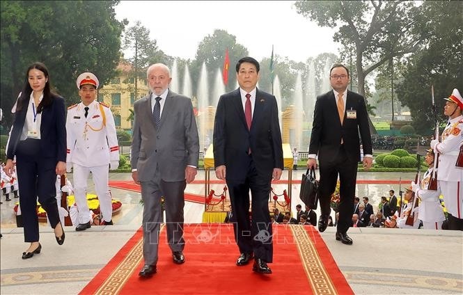 Chủ tịch nước Lương Cường và Tổng thống Brazil Luiz Inácio Lula da Silva. Ảnh: Lâm Khánh/TTXVN