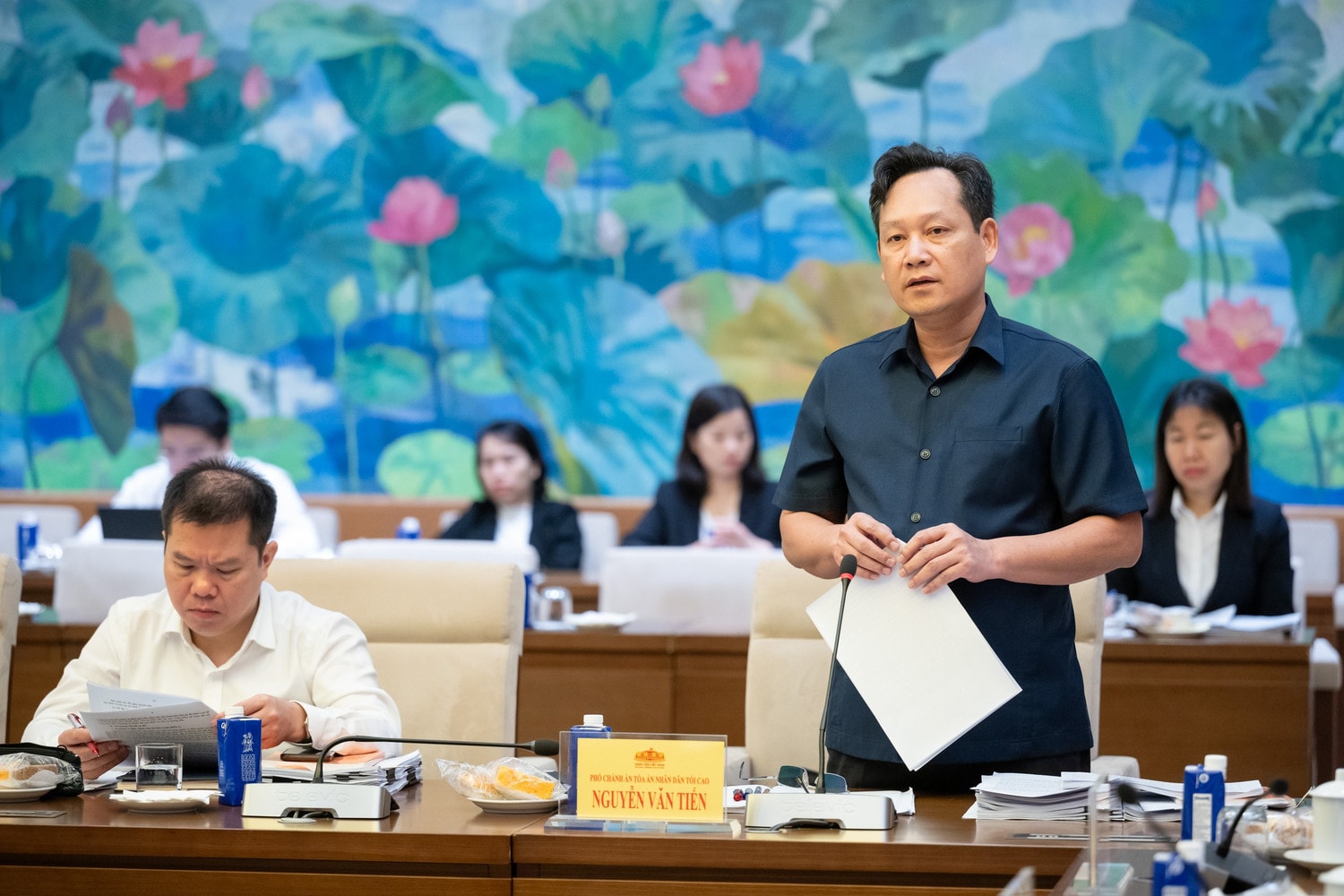 Phó Chánh án Tòa án Nhân dân tối cao Nguyễn Văn Tiến phát biểu