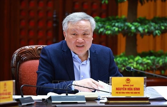 Phó Thủ tướng Thường trực Chính phủ Nguyễn Hòa Bình, Trưởng Ban chỉ đạo về rà soát, tháo gỡ khó khăn, vướng mắc liên quan đến các dự án phát biểu. Ảnh: Dương Giang/TTXVN