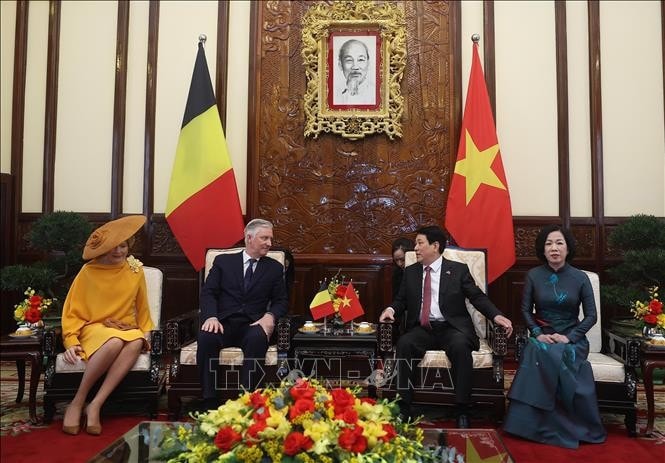 Chủ tịch nước Lương Cường và Nhà vua Vương quốc Bỉ Philippe gặp hẹp. Ảnh: Lâm Khánh/TTXVN