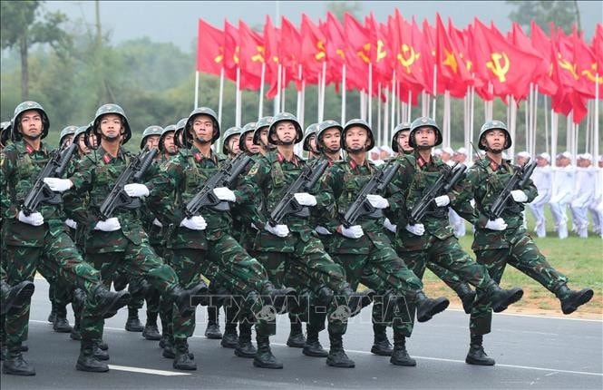 Khối Bộ đội Đặc công tham gia hợp luyện Lễ kỷ niệm 50 năm Ngày Giải phóng miền Nam, thống nhất đất nước. Ảnh: Trọng Đức/TTXVN