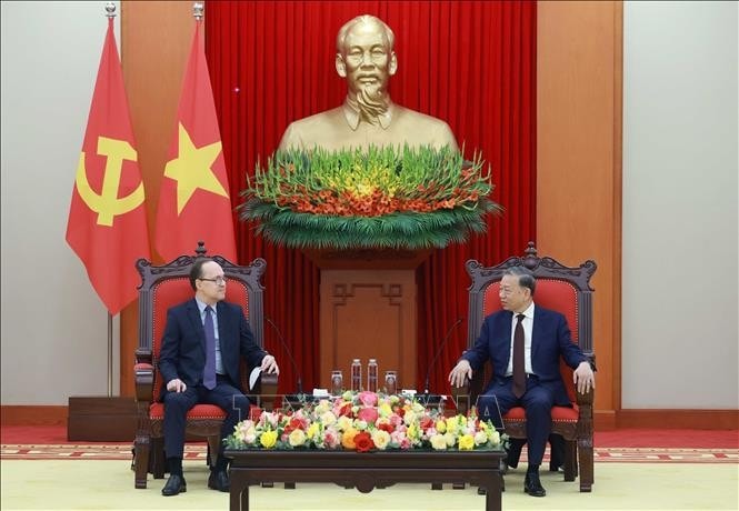 Tổng Bí thư Tô Lâm tiếp Đại sứ Liên bang Nga tại Việt Nam Gennady Bezdetko. Ảnh: Thống Nhất/TTXVN