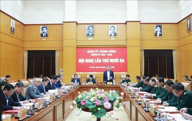 Tổng Bí thư Tô Lâm, Bí thư Quân uỷ Trung ương chủ trì Hội nghị Quân uỷ Trung ương lần thứ mười ba, nhiệm kỳ 2020-2025. Ảnh: Thống Nhất/TTXVN