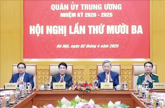 Tổng Bí thư Tô Lâm, Bí thư Quân uỷ Trung ương chủ trì Hội nghị Quân uỷ Trung ương lần thứ mười ba, nhiệm kỳ 2020-2025. Ảnh: Thống Nhất/TTXVN