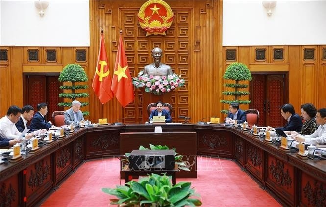 Thủ tướng Phạm Minh Chính chủ trì cuộc họp về mức áp thuế mới của Hoa Kỳ đối với hàng hoá nhập khẩu từ Việt Nam. Ảnh: Dương Giang/TTXVN