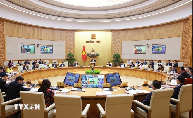 Thủ tướng Phạm Minh Chính chủ trì Phiên họp Chính phủ thường kỳ tháng 3.2025. Ảnh: Dương Giang/TTXVN