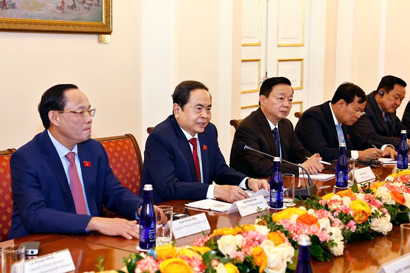 Chủ tịch Quốc hội Trần Thanh Mẫn phát biểu tại cuộc hội kiến với Tổng thống Armenia Vahagn Khachaturyan