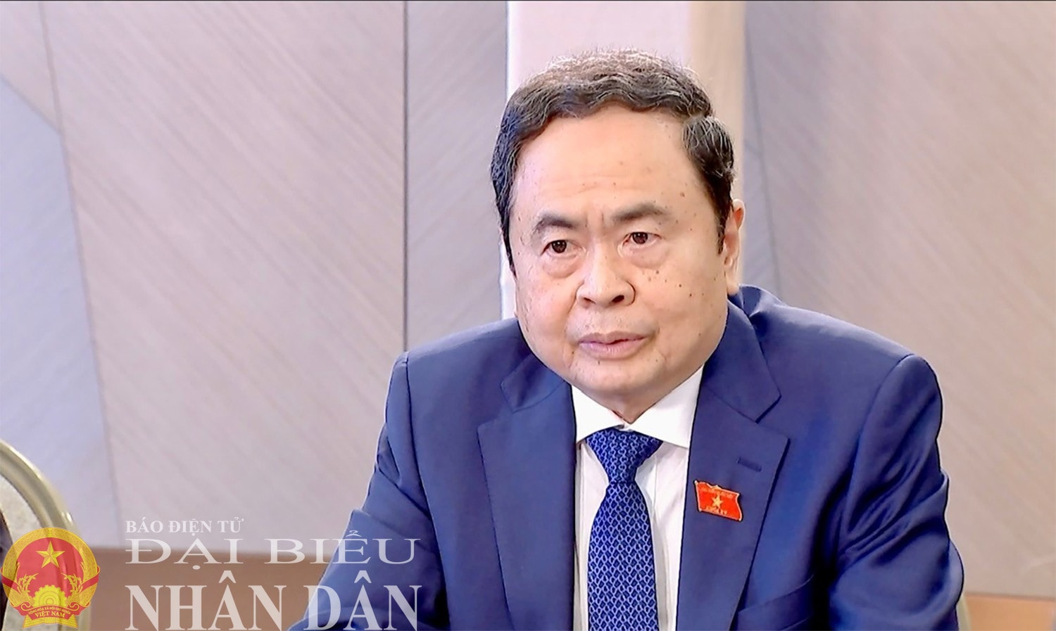 Chủ tịch Quốc hội Trần Thanh Mẫn phát biểu tại cuộc tiếp xúc song phương với Chủ tịch Hạ viện Ấn Độ Om Birla