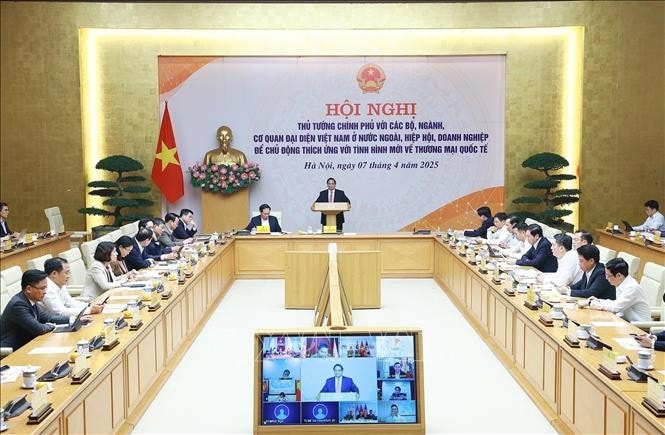 Hội nghị Thủ tướng Chính phủ với các bộ, ngành, cơ quan đại diện Việt Nam ở nước ngoài, hiệp hội, doanh nghiệp về thương mại quốc tế. Ảnh: Dương Giang/TTXVN
