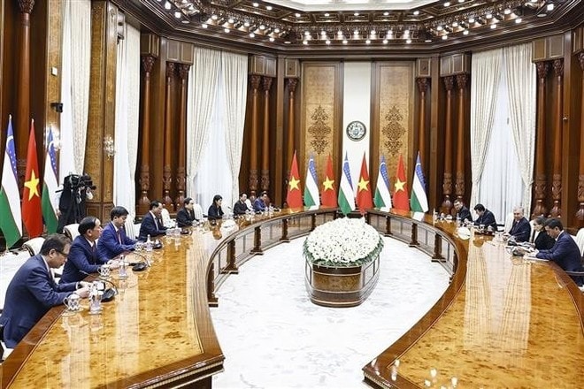The meeting between NA Chairman Tran Thanh Man and Uzbek President Shavkat Mirziyoyev in Tashkent on April 7. (Photo: VNA) The meeting between NA Chairman Tran Thanh Man and Uzbek President Shavkat Mirziyoyev in Tashkent on April 7. (Photo: VNA)