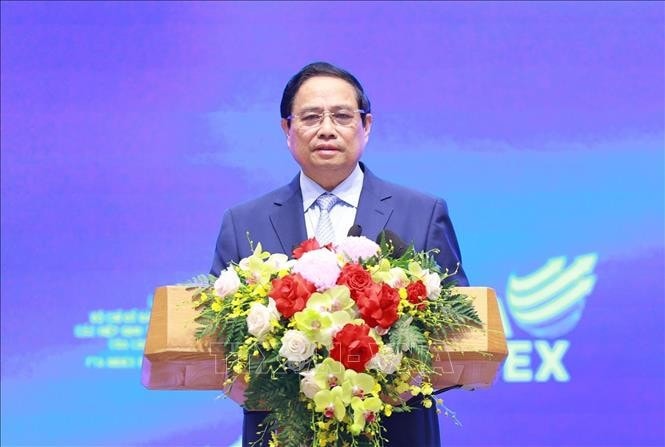 Thủ tướng Phạm Minh Chính phát biểu tại Lễ công bố Bộ chỉ số đánh giá kết quả thực hiện các hiệp định thương mại tự do (FTA INDEX) của các địa phương năm 2024. Ảnh: Dương Giang/TTXVN