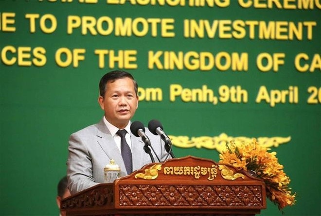 Cambodian Prime Minister Samdech Thipadei Hun Manet speaks at the event. (Photo:VNA) Cambodian Prime Minister Samdech Thipadei Hun Manet speaks at the event. (Photo:VNA)