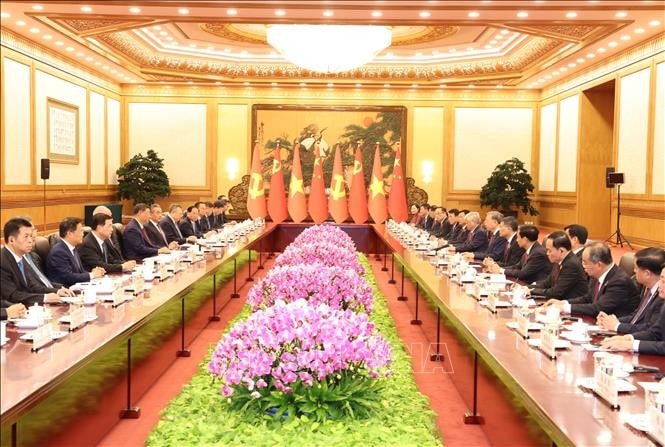 Tổng Bí thư, Chủ tịch nước Tô Lâm hội đàm với Tổng Bí thư, Chủ tịch nước Trung Quốc Tập Cận Bình trong chuyến thăm cấp Nhà nước đến Trung Quốc tháng 8.2024. Ảnh: Trí Dũng/TTXVN