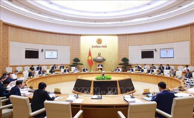 Phiên họp Chính phủ chuyên đề về xây dựng pháp luật tháng 4.2025. Ảnh: Dương Giang/TTXVN