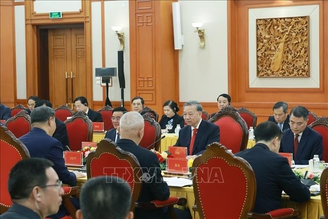 Tổng Bí thư Tô Lâm hội đàm với Tổng Bí thư, Chủ tịch nước Trung Quốc Tập Cận Bình. Ảnh: Thống Nhất/TTXVN
