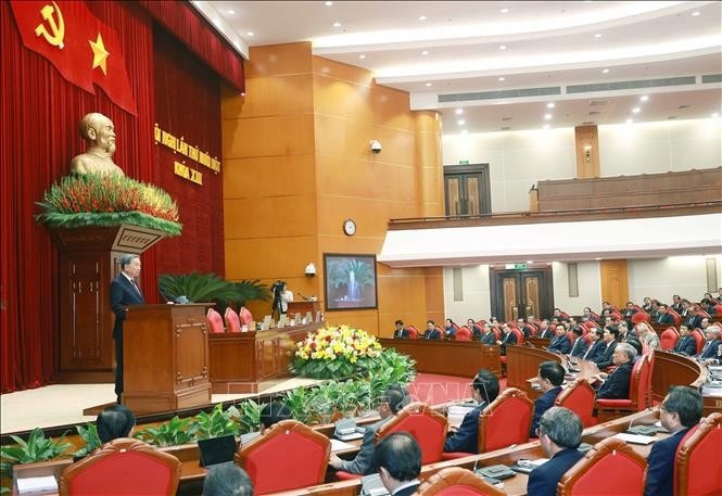 Tổng Bí thư Tô Lâm phát biểu bế mạc Hội nghị lần thứ 11 Ban Chấp hành Trung ương Đảng khóa XIII. Ảnh: Thống Nhất/TTXVN