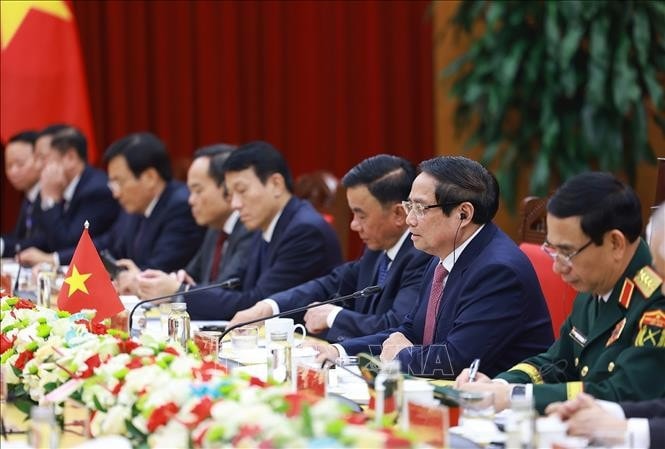 Thủ tướng Phạm Minh Chính hội kiến Tổng Bí thư, Chủ tịch nước Trung Quốc Tập Cận Bình. Ảnh: Dương Giang/TTXVN