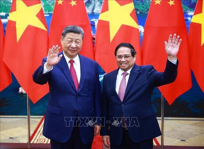 Thủ tướng Phạm Minh Chính hội kiến Tổng Bí thư, Chủ tịch nước Trung Quốc Tập Cận Bình. Ảnh: Dương Giang/TTXVN