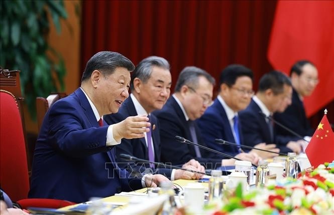 Thủ tướng Phạm Minh Chính hội kiến Tổng Bí thư, Chủ tịch nước Trung Quốc Tập Cận Bình. Ảnh: Dương Giang/TTXVN