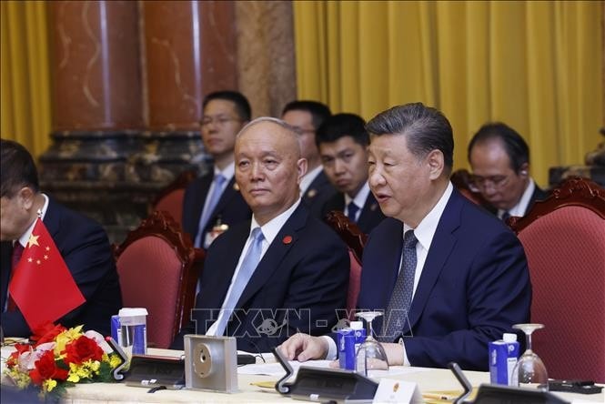 Tổng Bí thư, Chủ tịch nước Trung Quốc Tập Cận Bình phát biểu tại hội đàm. Ảnh: Lâm Khánh/TTXVN
