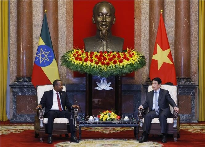 Chủ tịch nước Lương Cường tiếp Thủ tướng Cộng hòa Dân chủ Liên bang Ethiopia Abiy Ahmed Ali. Ảnh: Lâm Khánh/TTXVN