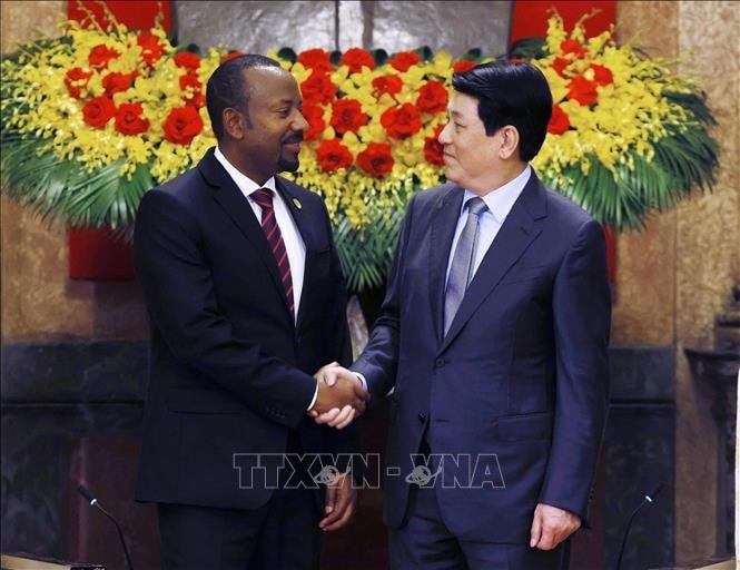 Chủ tịch nước Lương Cường tiếp Thủ tướng Cộng hòa Dân chủ Liên bang Ethiopia Abiy Ahmed Ali. Ảnh: Lâm Khánh/TTXVN