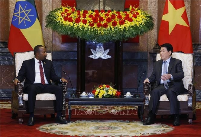 Chủ tịch nước Lương Cường tiếp Thủ tướng Cộng hòa Dân chủ Liên bang Ethiopia Abiy Ahmed Ali. Ảnh: Lâm Khánh/TTXVN
