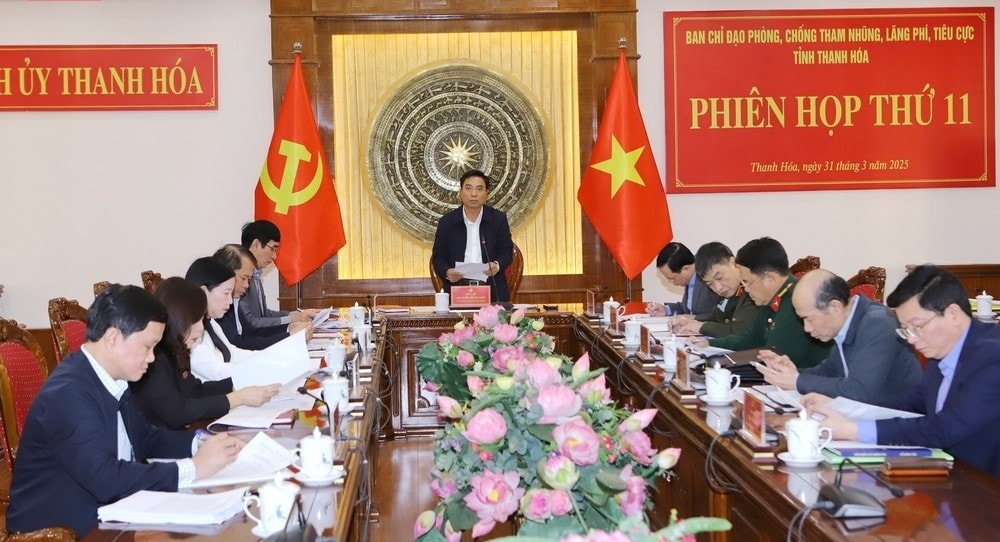 Ủy viên Trung ương Đảng, Bí thư Tỉnh ủy Thanh Hóa Nguyễn Doãn Anh chủ trì phiên họp Ban Chỉ đạo phòng chống tham nhũng, lãng phí, tiêu cực. Ảnh: Minh Hiếu