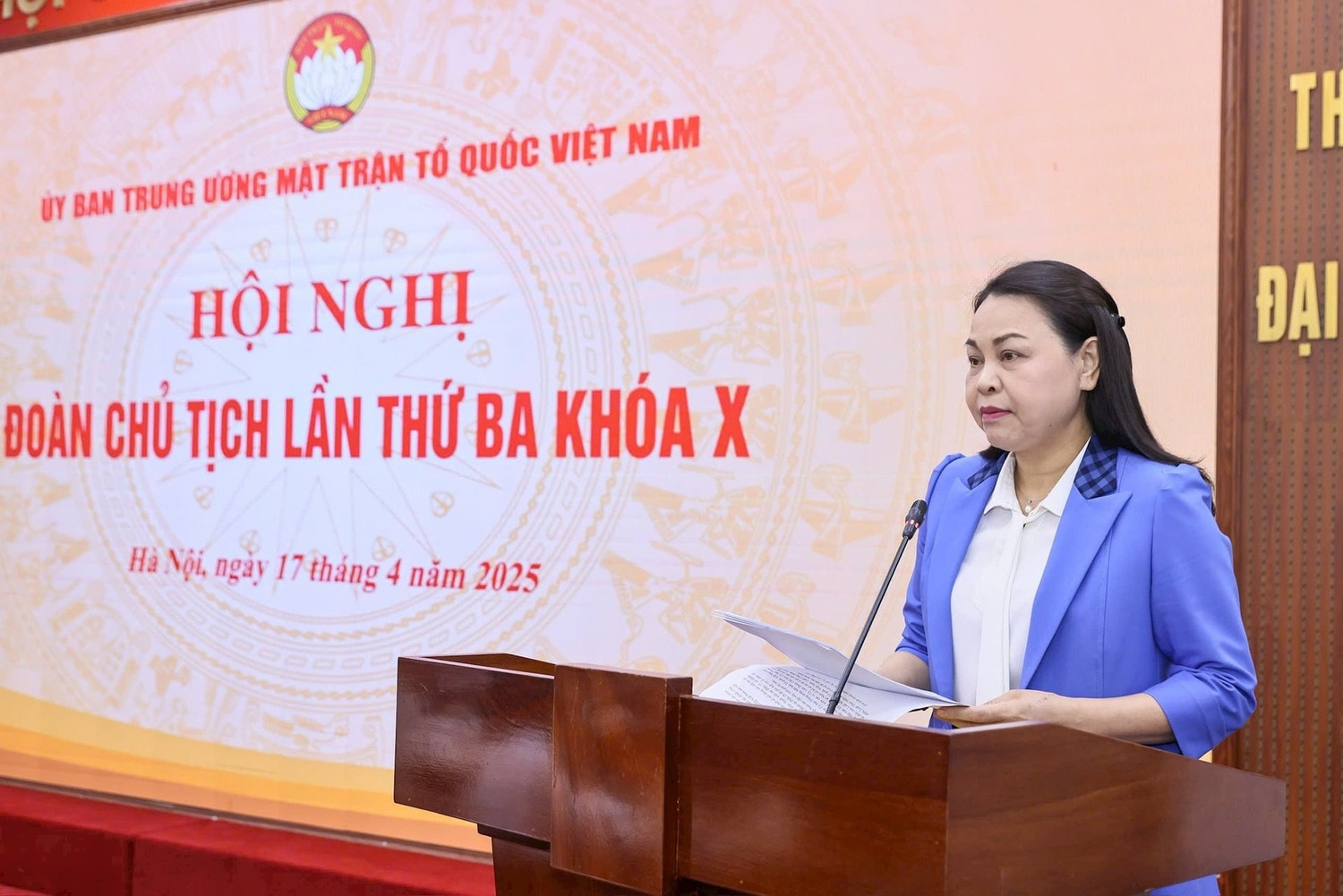 Phó Chủ tịch - Tổng Thư ký Ủy ban Trung ương MTTQ Việt Nam Nguyễn Thị Thu Hà phát biểu