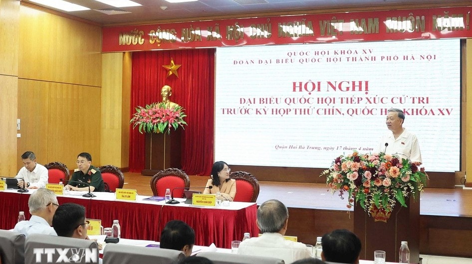 Tổng Bí thư Tô Lâm phát biểu tại cuộc tiếp xúc cử tri. Ảnh: Thống Nhất/TTXVN