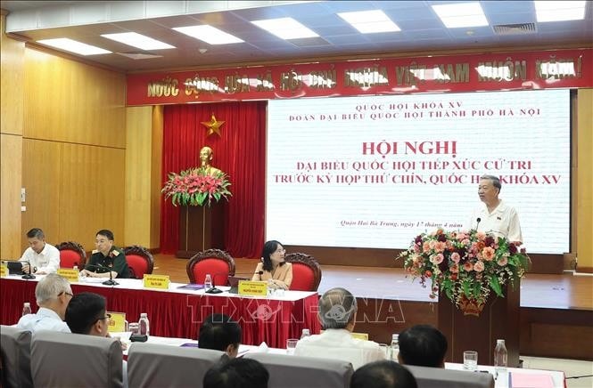 Tổng Bí thư Tô Lâm phát biểu tại cuộc tiếp xúc cử tri. Ảnh: Thống Nhất/TTXVN