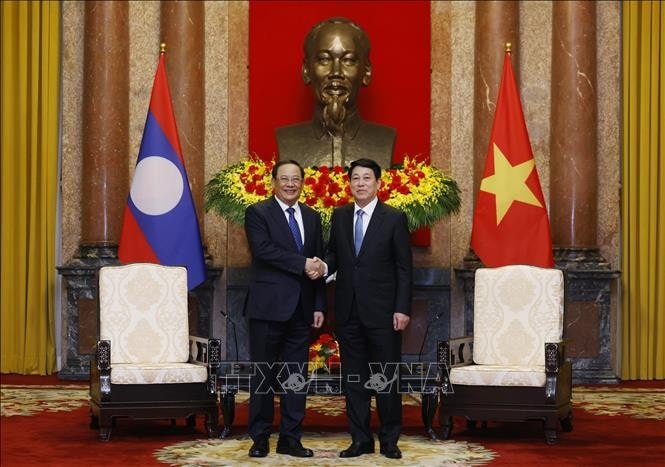 Chủ tịch nước Lương Cường tiếp Thủ tướng Lào Sonexay Siphandone. Ảnh: Lâm Khánh/TTXVN