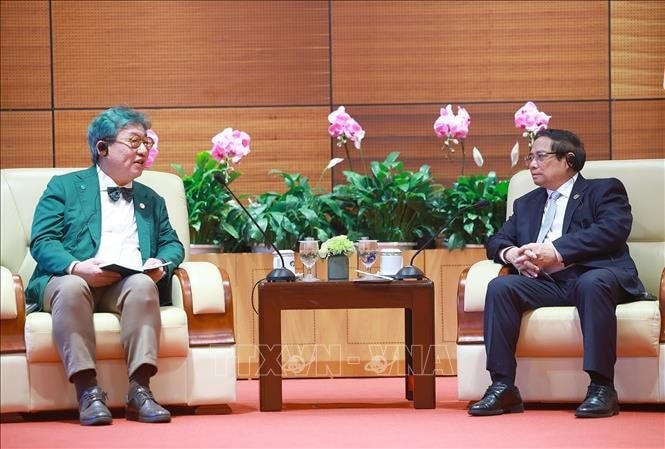 Thủ tướng Phạm Minh Chính tiếp Tổng Giám đốc Viện Tăng trưởng xanh toàn cầu (GGGI) Sang-Hyup Kim. Ảnh: Dương Giang/TTXVN