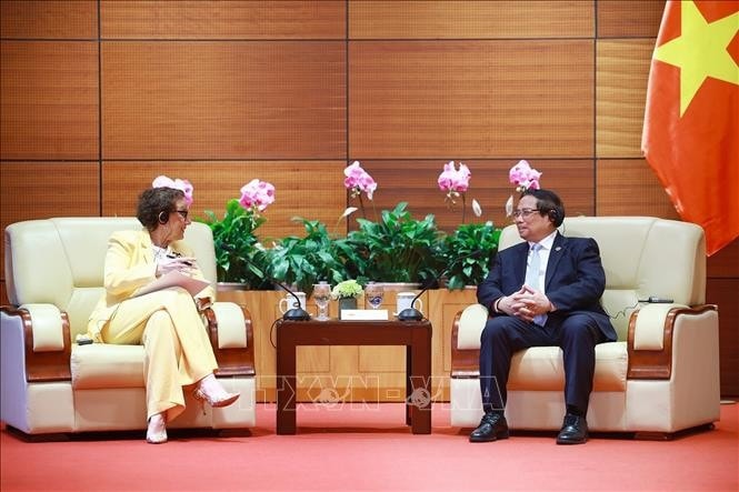 Thủ tướng Phạm Minh Chính tiếp bà Rebeca Grynspan, Tổng Thư ký Hội nghị Liên Hợp Quốc về Thương mại về Thương mại và Phát triển (UNCTAD). Ảnh: Dương Giang/TTXVN