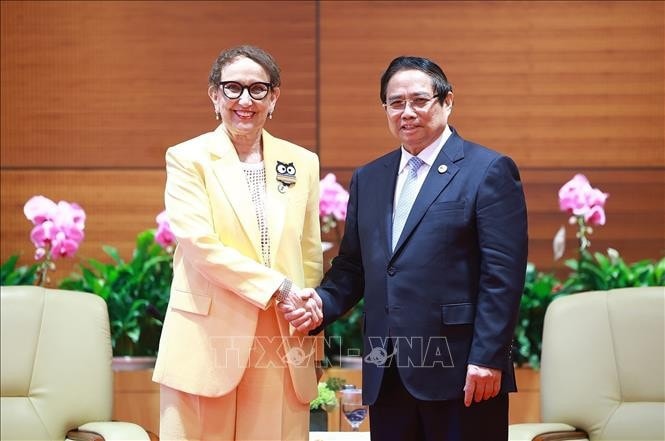 Thủ tướng Phạm Minh Chính tiếp bà Rebeca Grynspan, Tổng Thư ký Hội nghị Liên Hợp Quốc về Thương mại về Thương mại và Phát triển (UNCTAD). Ảnh: Dương Giang/TTXVN