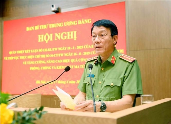 Đại tướng Lương Tam Quang, Bộ trưởng Bộ Công an phát biểu tại hội nghị. Ảnh: Phương Hoa/TTXVN