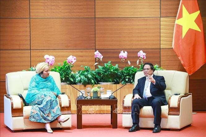 Thủ tướng Phạm Minh Chính tiếp bà Amina J. Mohammed, Phó Tổng Thư ký Liên Hợp Quốc. Ảnh: Dương Giang/TTXVN