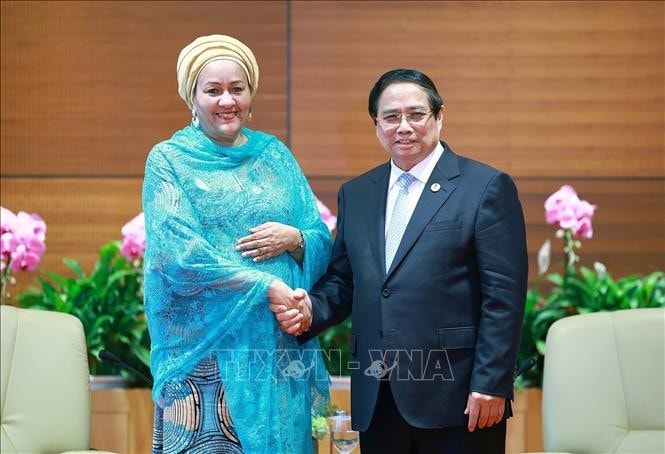 Thủ tướng Phạm Minh Chính tiếp bà Amina J. Mohammed, Phó Tổng Thư ký Liên Hợp Quốc. Ảnh: Dương Giang/TTXVN