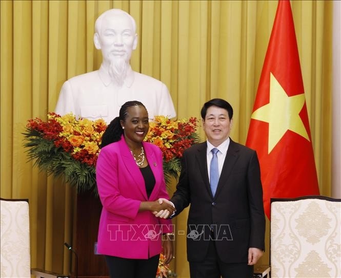 Chủ tịch nước Lương Cường tiếp Bộ trưởng Bộ Quốc phòng Kenya Soipan Tuya. Ảnh: Lâm Khánh/ TTXVN